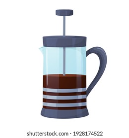 Cartoon french press with highlights. Vector illustration of a teapot for coffee isolated on white background
