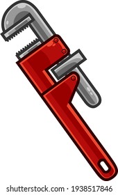 Cartoon French And Spanish Type Pipe Wrench. Vector Hand Drawn Illustration Isolated On Transparent Background