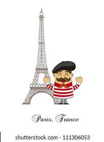 cartoon french with tower eiffel over white background. vector