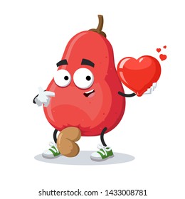 cartoon fresh cashew fruit character mascot keeps the heart on white background