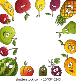 Cartoon fresh fruit frame. With separate layers. 