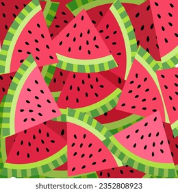 Cartoon fresh green open watermelon , slices and triangles. Red watermelon piece. Sliced water melon fruit vector set. Illustration of watermelon freshness nature