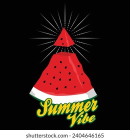 Cartoon fresh green open watermelon half, slices and triangles
