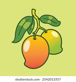 Cartoon fresh mango fruit vector digital hand drawing illustration