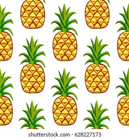 Cartoon fresh pineapple fruits in flat style seamless pattern food summer design vector illustration.
