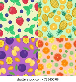 Cartoon fresh pineapple fruits in flat style seamless pattern food summer design vector illustration.