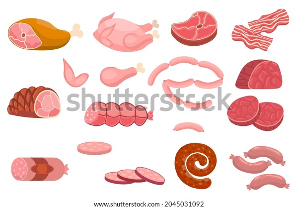 Cartoon Fresh Raw Meat Flat Style Stock Vector (Royalty Free ...