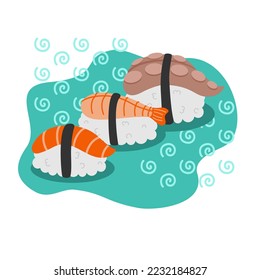 Cartoon fresh sushi design concept set isolated vector illustration