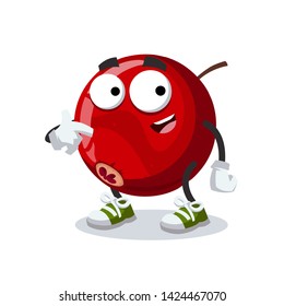 cartoon fresh tasty red cranberry mascot showing himself on a white background