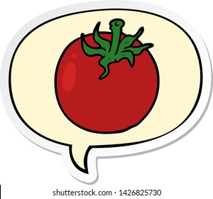 cartoon fresh tomato with speech bubble sticker
