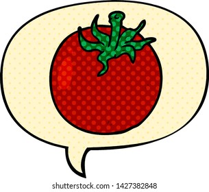 cartoon fresh tomato with speech bubble in comic book style