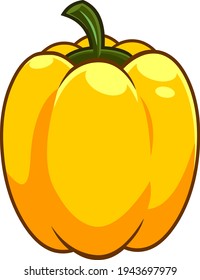 Cartoon Frisch gelber Paprika. handgezeichnete Vektorgrafik einzeln auf transparentem Hintergrund