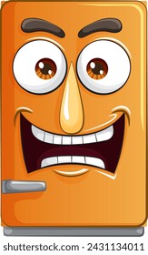 Cartoon fridge with a playful, cheeky expression.