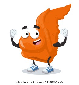 cartoon fried chicken wings mascot shows its strength on a white background