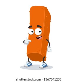 cartoon fried crispy fish finger stick mascot showing himself on a white background