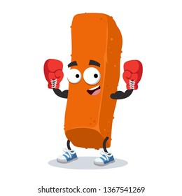 cartoon fried crispy fish finger stick mascot in red boxing gloves on white background