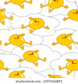 Fondo de huevo frito. Los huevos revueltos sin fisuras se combinan perfectamente. Textura de tela de bebé