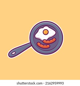 Cartoon fried egg with sausages in vector illustration. Isolated food vector. Flat cartoon style