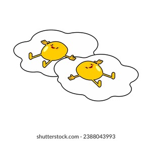 Cartoon fried egg. Scrambled eggs relaxes. Vector illustration