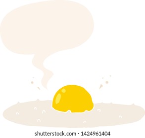 cartoon fried egg with speech bubble in retro style