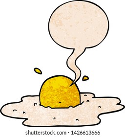 cartoon fried egg with speech bubble in retro texture style
