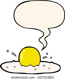 cartoon fried egg with speech bubble in comic book style