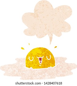 hueso frito de dibujos animados con burbuja de habla en un estilo retro angustiado con textura grunge