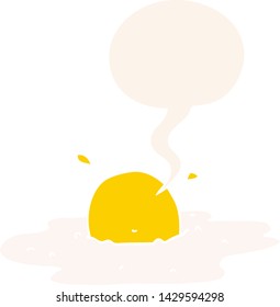 cartoon fried egg with speech bubble in retro style