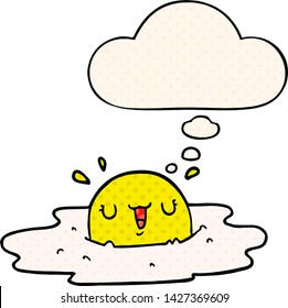 cartoon fried egg with thought bubble in comic book style