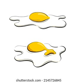 Cartoon fried eggs isolated on white. Simple sketch illustration. Sunny side-up eggs.