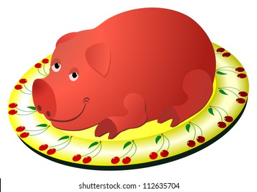 Cartoon fried pig on a plate