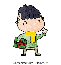 cartoon friendly boy with christmas present