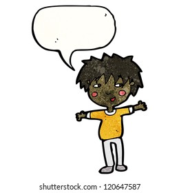 cartoon friendly boy with speech bubble