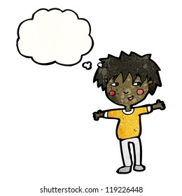 cartoon friendly boy with thought bubble