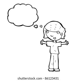 cartoon friendly boy with thought bubble