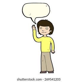 niño amigo de las caricaturas saludando con burbuja de habla