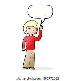 niño amigo de las caricaturas saludando con burbuja de habla