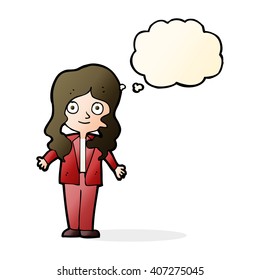 cartoon friendly business woman with thought bubble