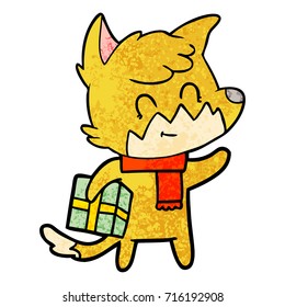 cartoon friendly christmas fox