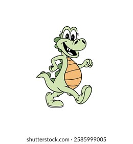 Cartoon Friendly Dinosaur Character Walking Happily