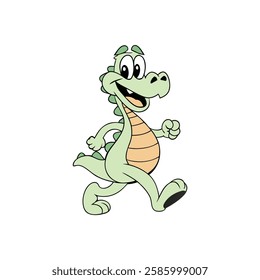 Cartoon Friendly Dinosaur Character Walking Happily