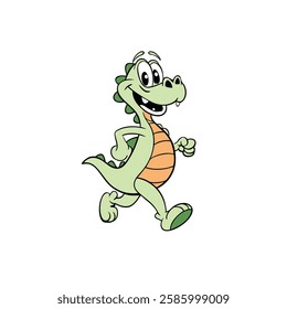 Cartoon Friendly Dinosaur Character Walking Happily