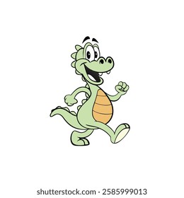 Cartoon Friendly Dinosaur Character Walking Happily