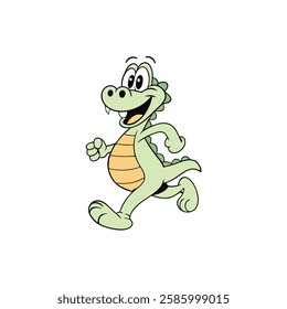 Cartoon Friendly Dinosaur Character Walking Happily