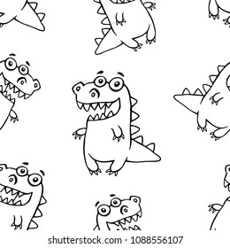 Cartoon friendly dragon pattern. Vector illustration. Funny cute imaginary character.