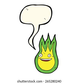 bola de fuego amistosa con dibujos animados con burbuja de habla