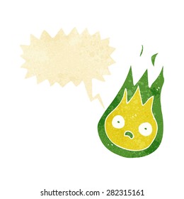 cartoon friendly fireball with speech bubble