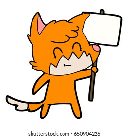 cartoon friendly fox with sign