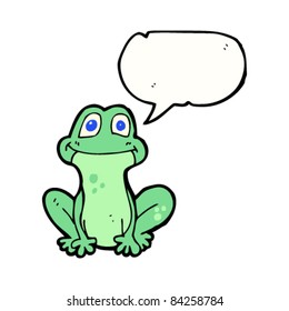cartoon friendly frog with speech bubble