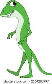 Cartoon Of A Friendly And Funny Lizard Walking Around